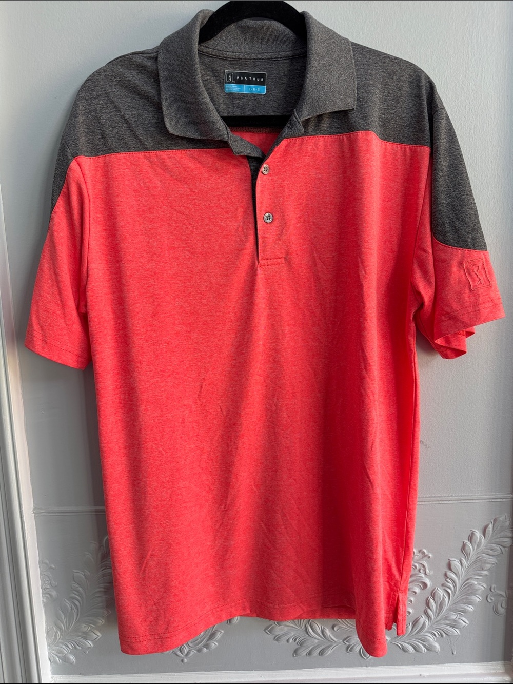 PGA Tour Men's Coral and Charcoal Polo Shirt
